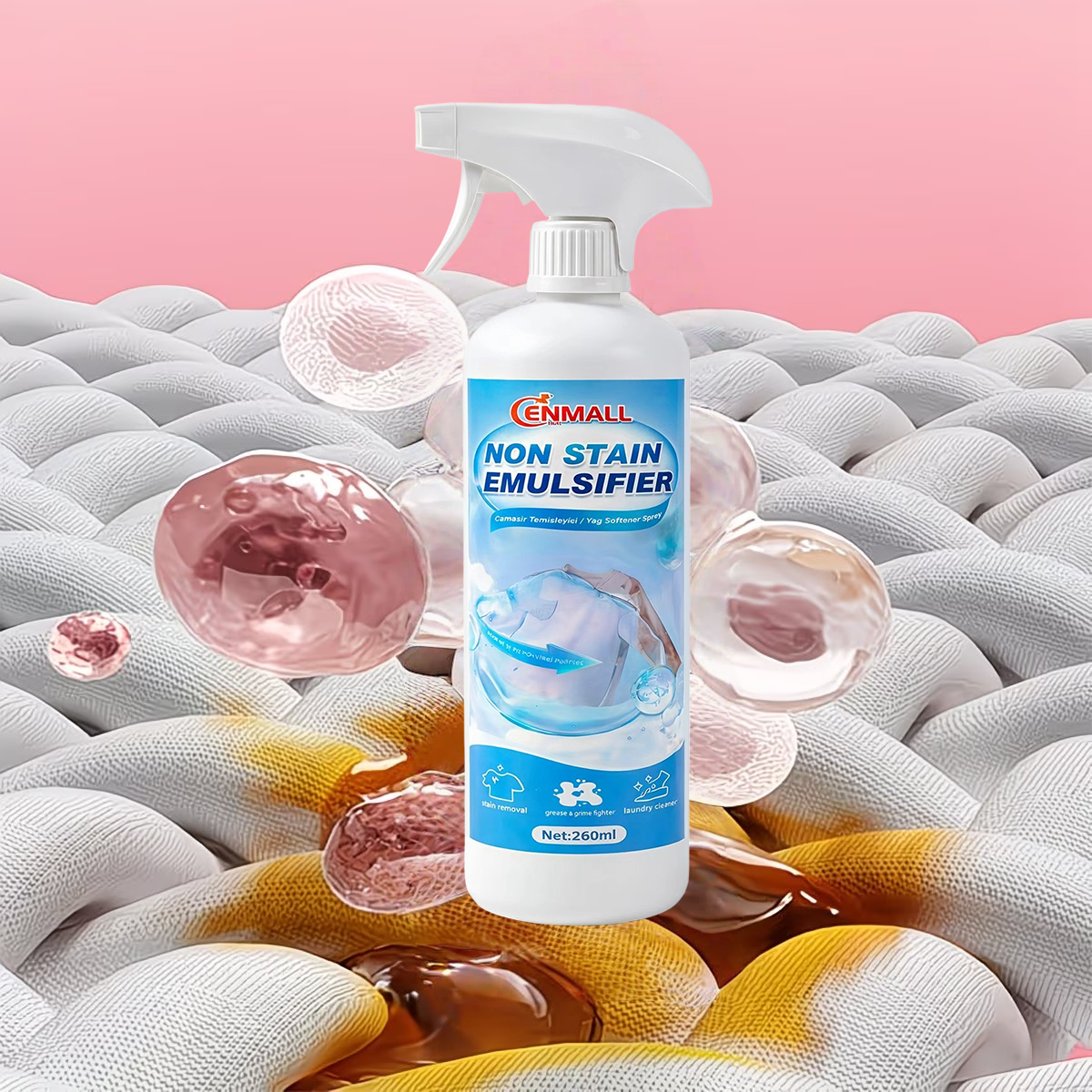 ENMALL Stain Remover Spray | Removes food stains, grease stains, fruit stains, coffee stains, and household fabric stains. Suitable for various occasions - carpets, mattresses, sofas, all types of textiles, hot pot and barbecue parties.
